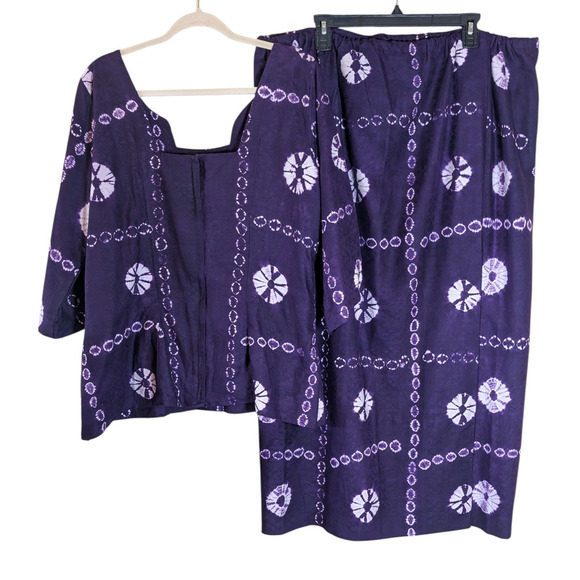 Custom Made 2-Piece Purple Boho Batik Skirt & Blouse Set – Size 2X (Adjustable) - Picture 2 of 15